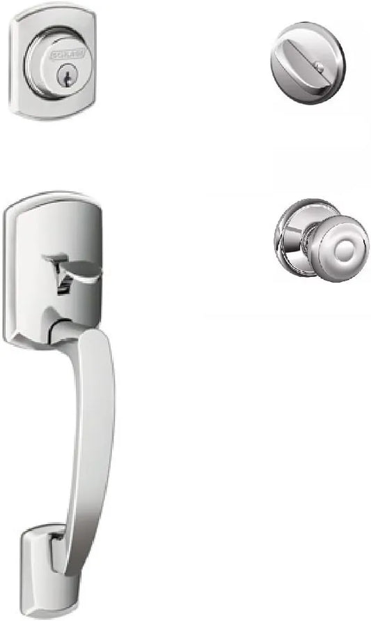 Schlage F60GRW625GEO Greenwich Active Door Handleset with Georgian Interior, Polished Chrome