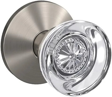 Schlage Custom FC21 HOB 619 KIN Hobson Glass Knob with Kinsler Trim Hall-Closet and Bed-Bath Lock, Satin Nickel