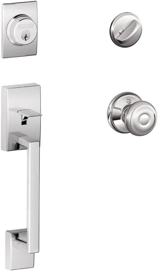 SCHLAGE Lock Company Century Single Cylinder Handleset and Georgian Knob, Bright Chrome (F60 CEN 625 GEO)
