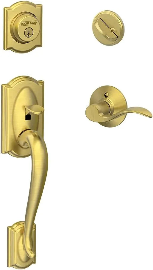 SCHLAGE Camelot Single Cylinder Handleset and Left Hand Accent Lever, Satin Brass (F60 CAM 608 Acc LH)