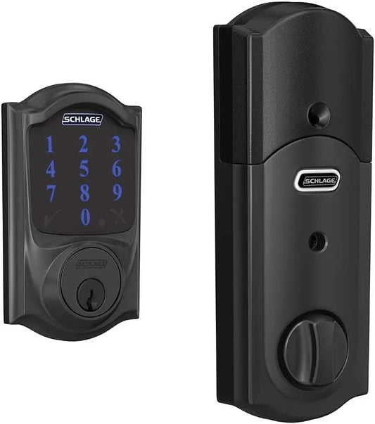 SCHLAGE BE469ZP CAM 622 Connect Smart Deadbolt with alarm with Camelot Trim in Matte Black, Z-Wave Plus enabled