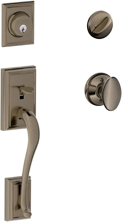 Addison Single Cylinder Handleset and Siena Knob, Antique Pewter (F60 ADD 620 SIE)