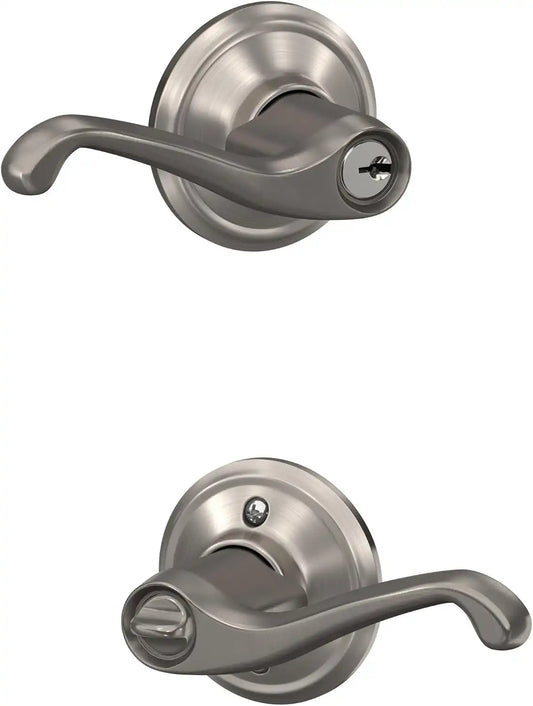 SCHLAGE Flair Keyed Entry Door Handle, Reversible, Satin Nickel