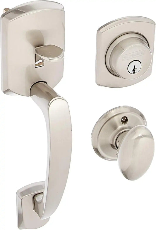 Schlage F60GRW619SIE Greenwich Active Door Handle Set with Siena Interior, Satin Nickel