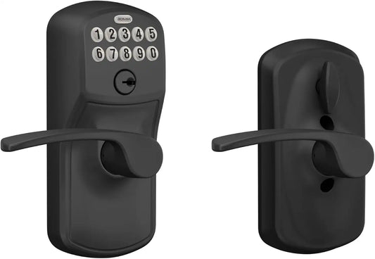 SCHLAGE Electronic Keypad Lock, Lever Handle, Plymouth Trim, Matte Black