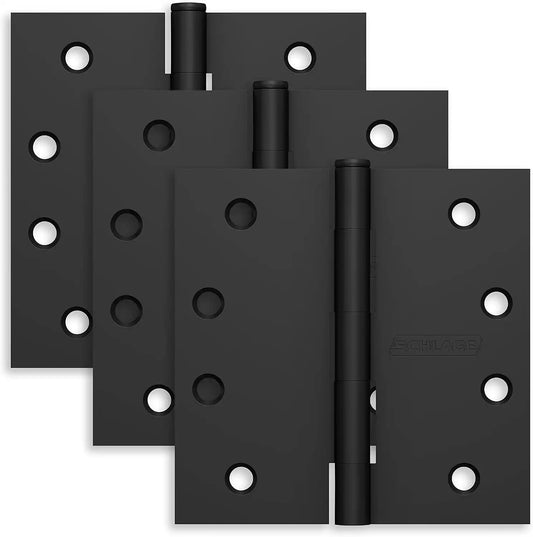 Schlage 4" Door Hinge with Square Corner in Matte Black (3-Pack)