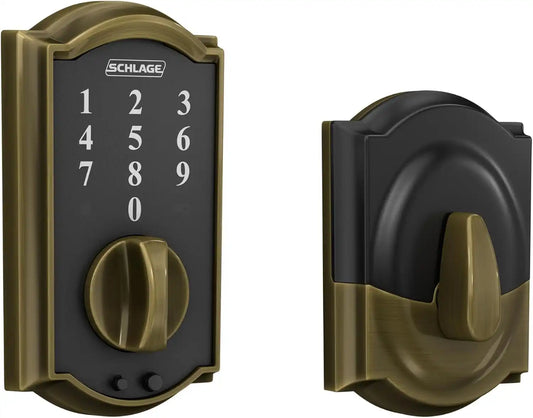 Schlage Touch Electronic Deadbolt Lock with Camelot Trim, Antique Brass