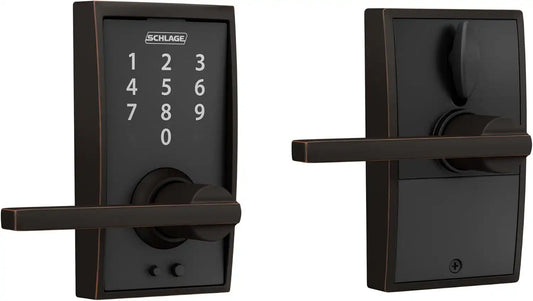 Schlage Touch Electronic Lock, Lever Handle, Century Trim, Aged Bronze