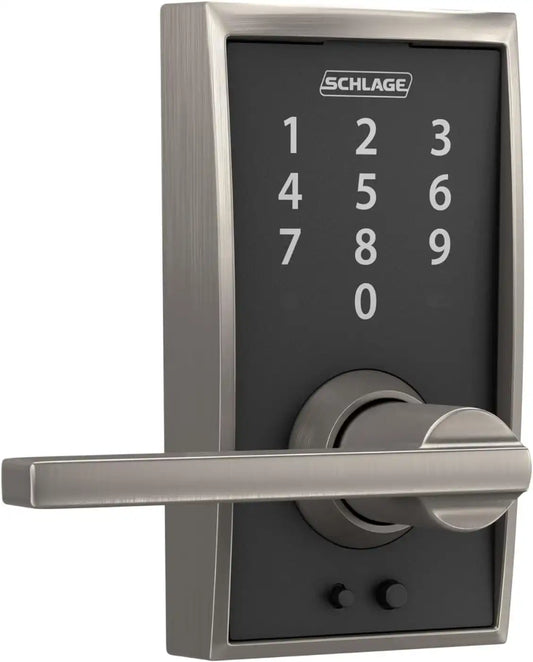 Schlage Touch Electronic Lock, Lever Handle, Century Trim, Satin Nickel