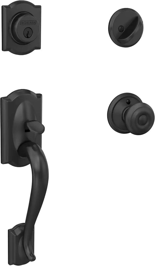 SCHLAGE Front Door Entry Handleset, Georgian Knob, Matte Black