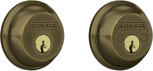 SCHLAGE B62N609 Deadbolt, Keyed 2 Sides, Antique Brass