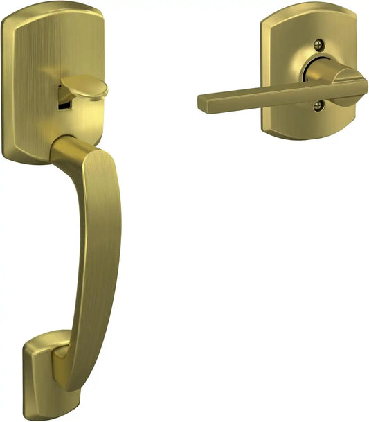 SCHLAGE FE285 GRW 608 LAT GRW Greenwich Front Entry Handleset with Latitude Door Lever, Lower Half Grip, Satin Brass