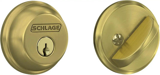 Schlage Single Cylinder Front Door Deadbolt, Satin Brass