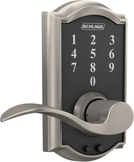 Schlage Touch Electronic Lock, Lever Handle, Camelot Trim, Satin Nickel