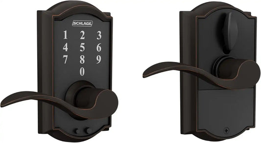 Schlage FE695 CAM 716 ACC Touch Camelot Lock with Accent Lever, Electronic Keyless Entry Lock, Aged Bronze