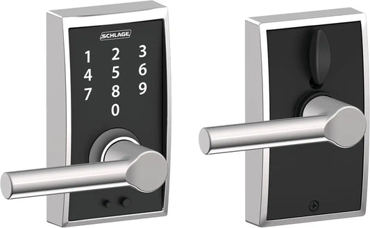 Schlage Touch Electronic Lock, Lever Handle, Century Trim, Bright Chrome