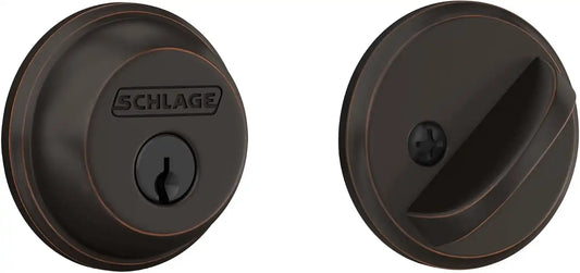 Schlage Single Cylinder Front Door Deadbolt, Aged Bronze