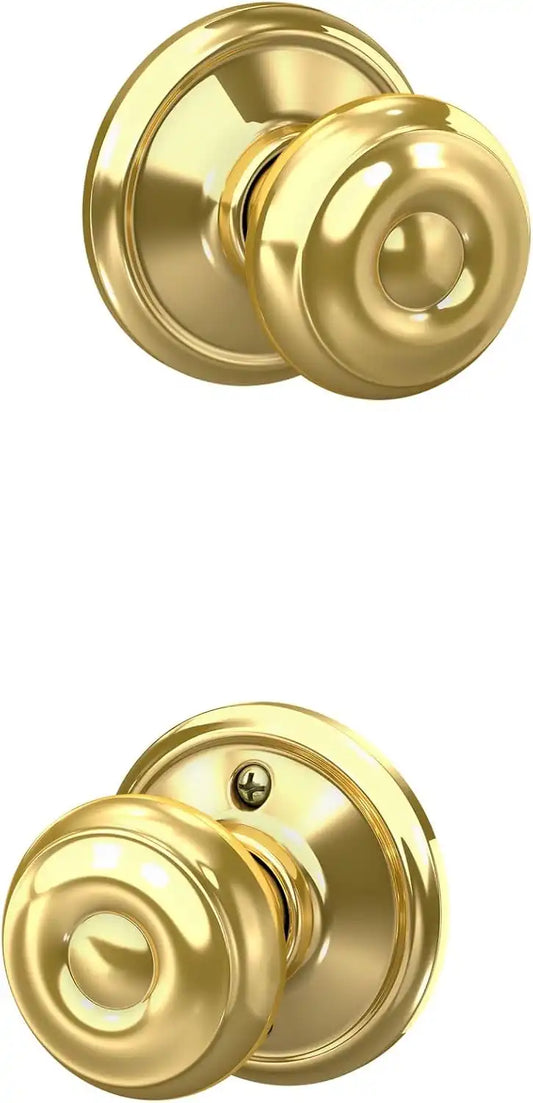 Schlage F10 GEO 605 Georgian Door Knob, Hall & Closet Passage Lock, Bright Brass