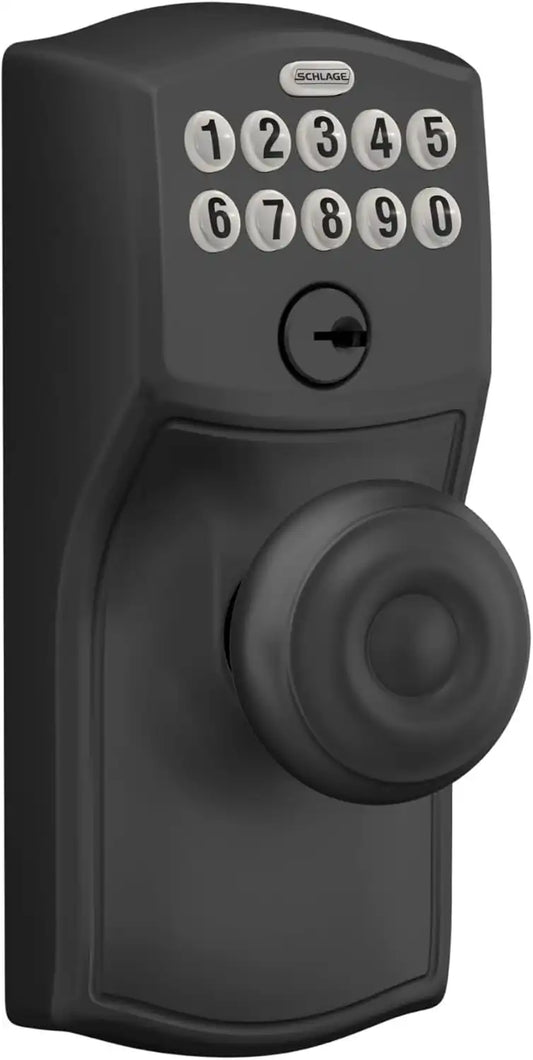 Schlage Electronic Keypad Lock, Lever Handle, Plymouth Trim, Matte Black