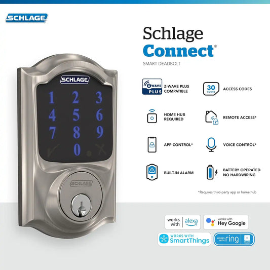 Schlage Connect Smart Deadbolt Lock with Camelot Trim, Satin Nickel