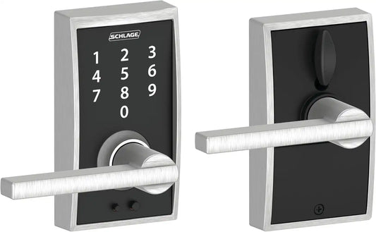 Schlage Touch Electronic Lock, Lever Handle, Century Trim, Satin Chrome