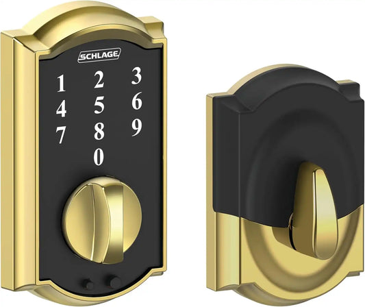 Schlage Touch Electronic Deadbolt Lock with Camelot Trim, Bright Brass