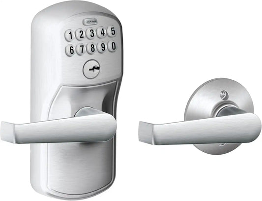 Schlage Electronic Keypad Lock, Lever Handle, Camelot Trim, Satin Chrome