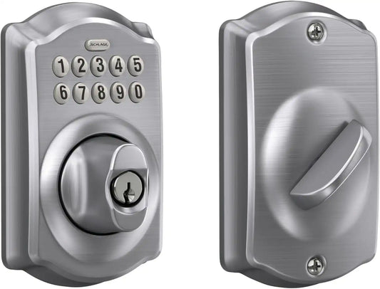 Schlage Electronic Keypad Deadbolt Lock, Camelot Trim, Satin Chrome