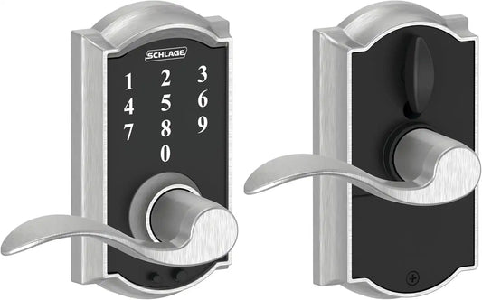 Schlage Touch Electronic Lock, Lever Handle, Camelot Trim, Satin Chrome