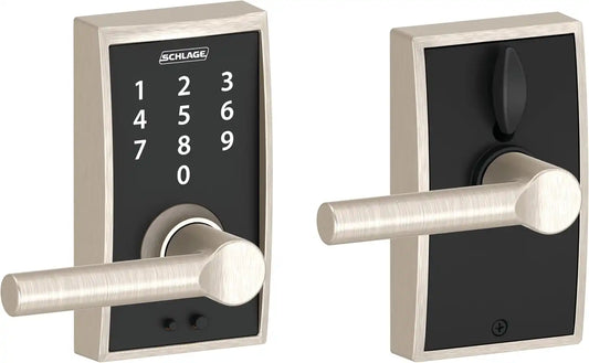 Schlage Touch Electronic Lock, Lever Handle, Century Trim, Satin Nickel