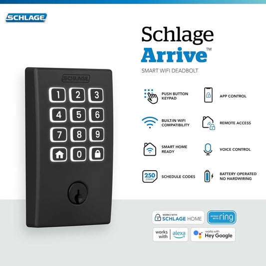 Schlage Arrive Smart WiFi Deadbolt Lock with Century Trim, Matte Black