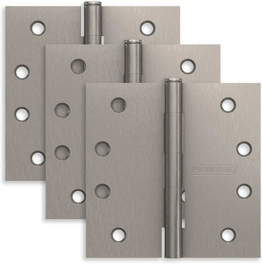 Schlage 4" Door Hinge with Square Corner in Satin Nickel (3-Pack)