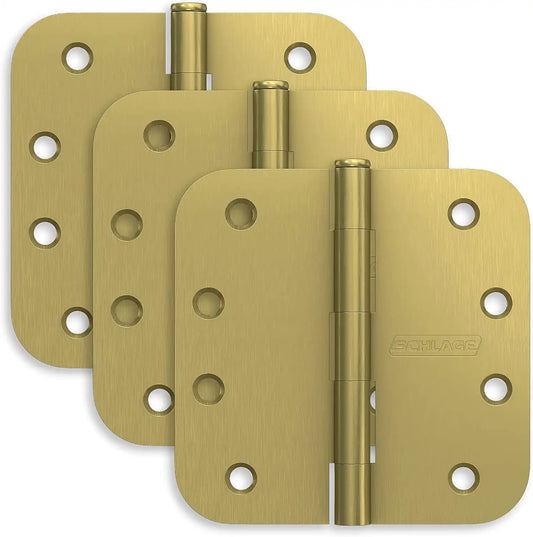 Schlage 4" Door Hinge with 5/8" Radius Round Corner in Satin Brass (3-Pack)