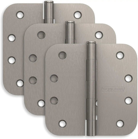 Schlage 4" Door Hinge with 5/8" Radius Round Corner in Satin Nickel (3-Pack)