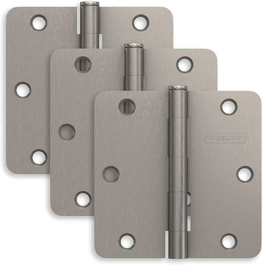Schlage 3.5" Door Hinge with 1/4" Radius Round Corner in Satin Nickel (3-Pack)