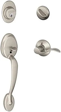 SCHLAGE Front Door Handleset, Left Hand Accent Lever, Satin Nickel