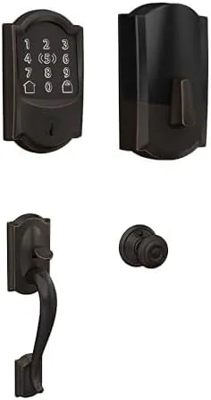 Schlage Encode Plus Wi-Fi Smart Lock with Camelot Handleset Entry Set for Front Door, Unlock with Apple Watch, Aged Bronze