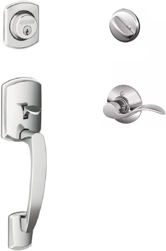 Schlage F60GRW625ACC(LH) Greenwich Active Door Handleset with Accent Left Hand Interior, Polished Chrome