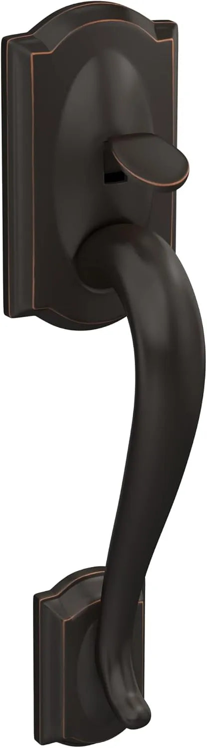 Schlage FE285 CAM 716 ACC LH Camelot Front Entry Handleset with Left-Handed Accent Lever, Lower Half Grip, Aged Bronze