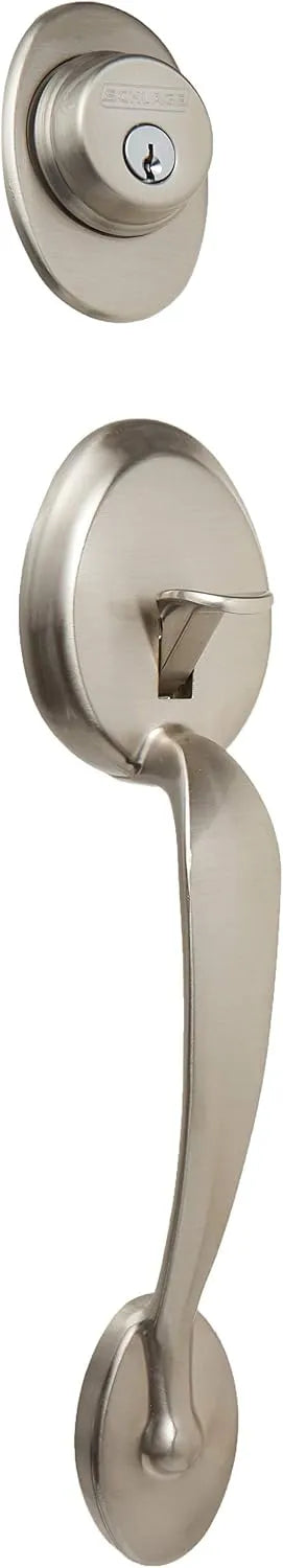 Schlage F60PLY619GEO Plymouth Active Door Handleset with Georgian Interior, Satin Nickel