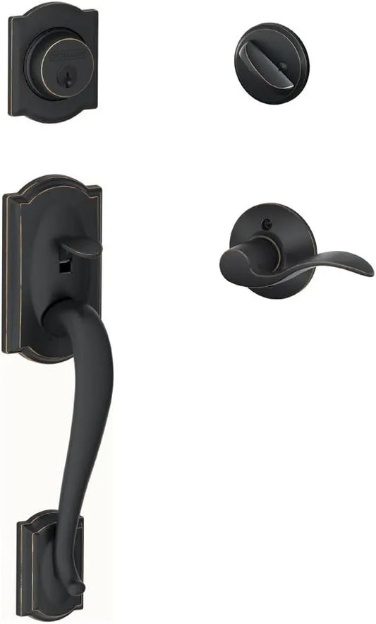 SCHLAGE Camelot Single Cylinder Handleset and Left Hand Accent Lever, Aged Bronze (F60 CAM 716 Acc LH)