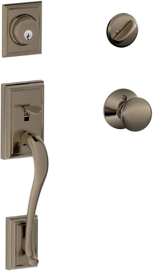 Addison Single Cylinder Handleset and Plymouth Knob, Antique Pewter (F60 ADD 620 PLY)