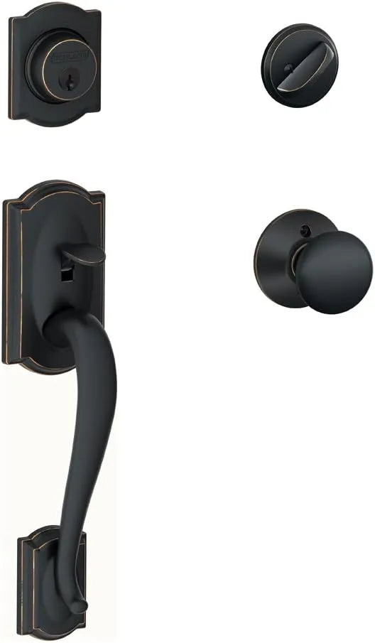 SCHLAGE Camelot Single Cylinder Handleset and Plymouth Knob, Aged Bronze (F60 CAM 716 PLY)