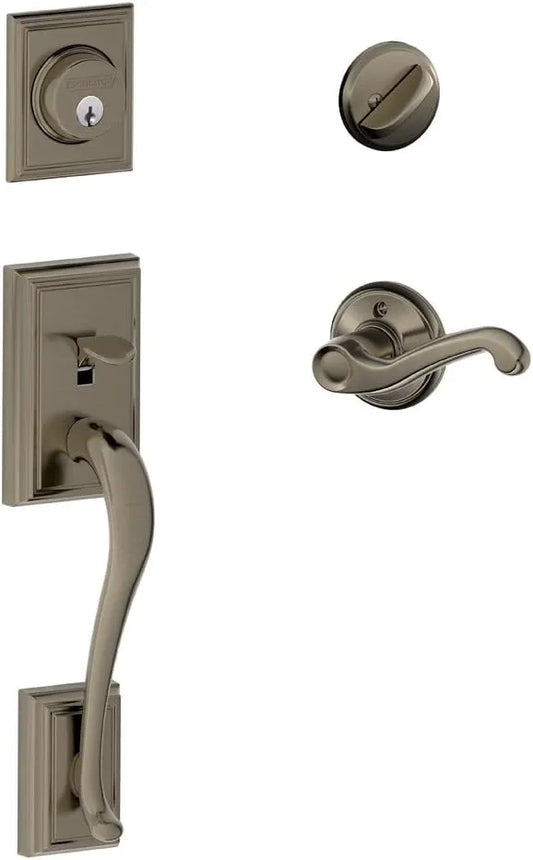 SCHLAGE Addison Single Cylinder Handleset and Left Hand Flair Lever, Antique Pewter (F60 ADD 620 FLA LH)