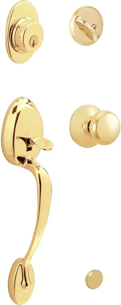 Schlage Plymouth Bright Brass Single Cylinder Door Handleset with Plymouth Knob F60 G PLY 505 605