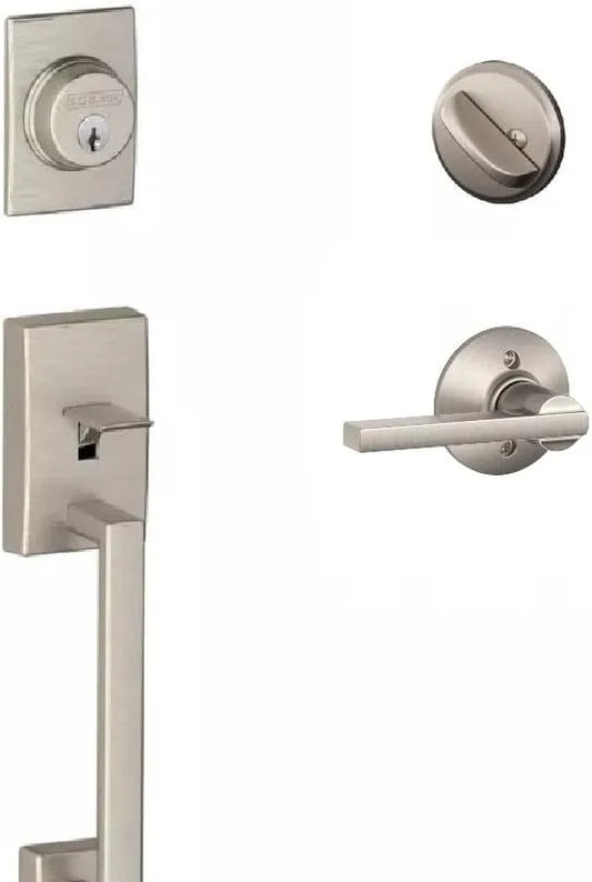 Schlage F60CEN619LAT Century Active Door Handleset with Latitude Interior, Satin Nickel