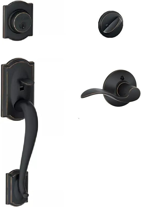 Schlage F60CAM716FLA (LH) Camelot Active Door Handleset with Flair Left Hand Interior, Aged Bronze