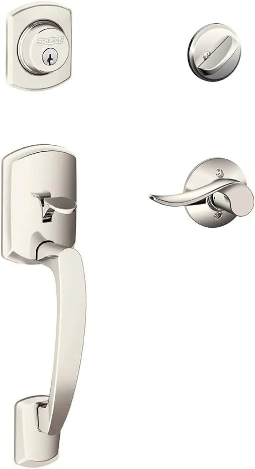 Greenwich Single Cylinder Handleset and Right Hand Sacramento Lever, Polished Nickel (F60 GRW 618 SAC RH)