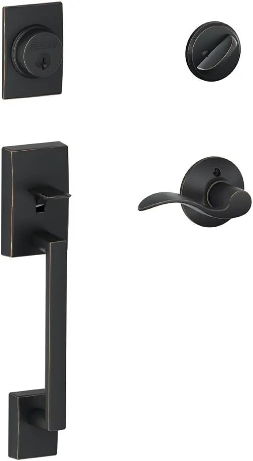 Schlage F60 CEN 716 Acc RH Century Handle Set with Accent Lever Interior Right Hand, Aged Bronze