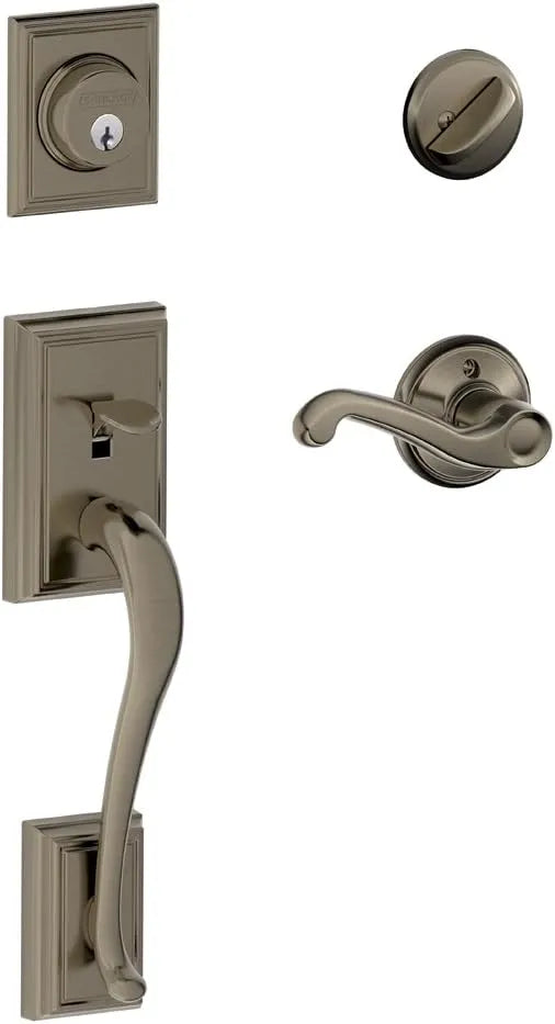Addison Single Cylinder Handleset and Right Hand Flair Lever, Antique Pewter (F60 ADD 620 FLA RH)